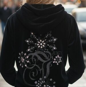 Juicy Couture Black Velvet Hoodie with Crystal Accents